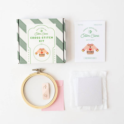 I Love Books Cross Stitch Kit for Beginners by Cotton Clara