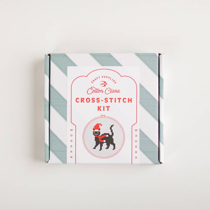 Christmas Cat Beginner Cross Stitch Kit by Cotton Clara