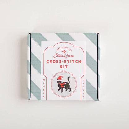 Christmas Cat Beginner Cross Stitch Kit by Cotton Clara