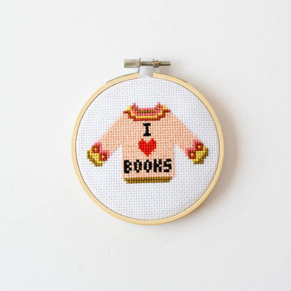 I Love Books Cross Stitch Kit for Beginners by Cotton Clara