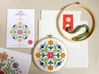 Spring Joy Modern Folk Cross Stitch Kit