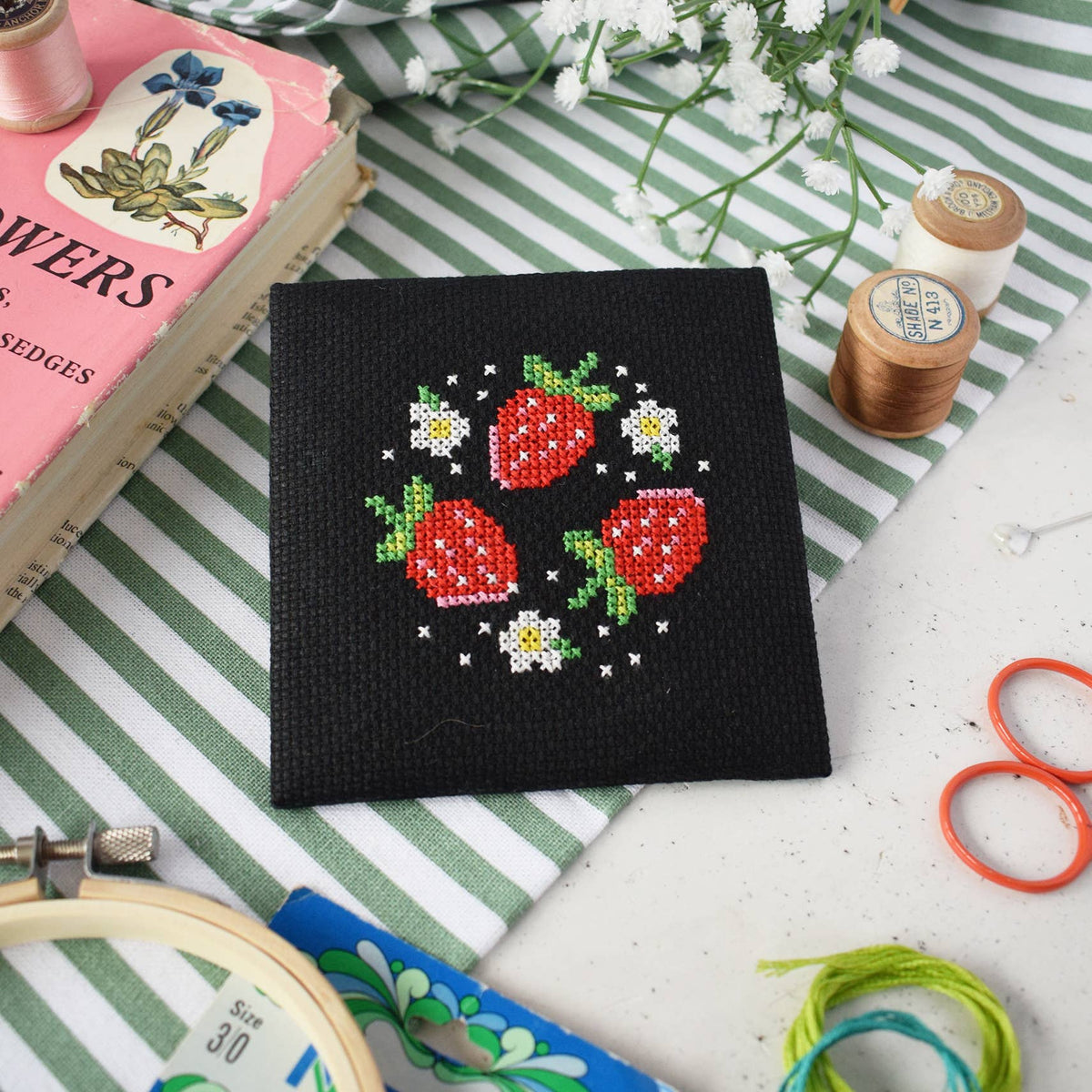 Strawberry Patch Mini Cross Stitch Kit by The Make Arcade