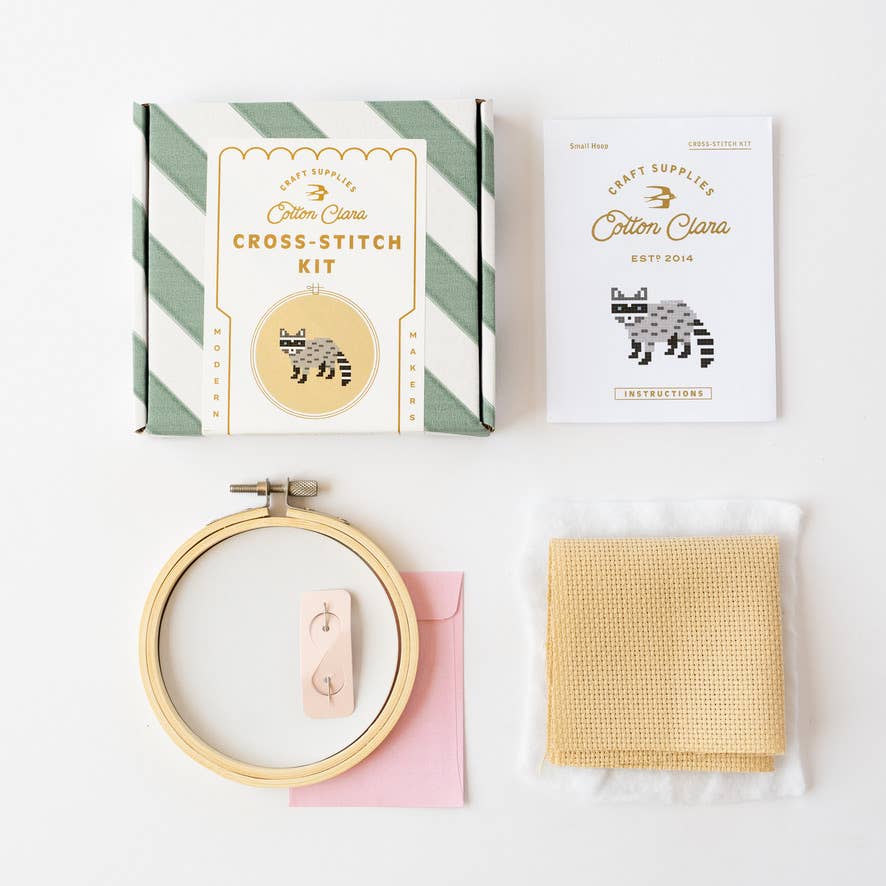 Racoon Cross Stitch Kit for Beginners by Cotton Clara