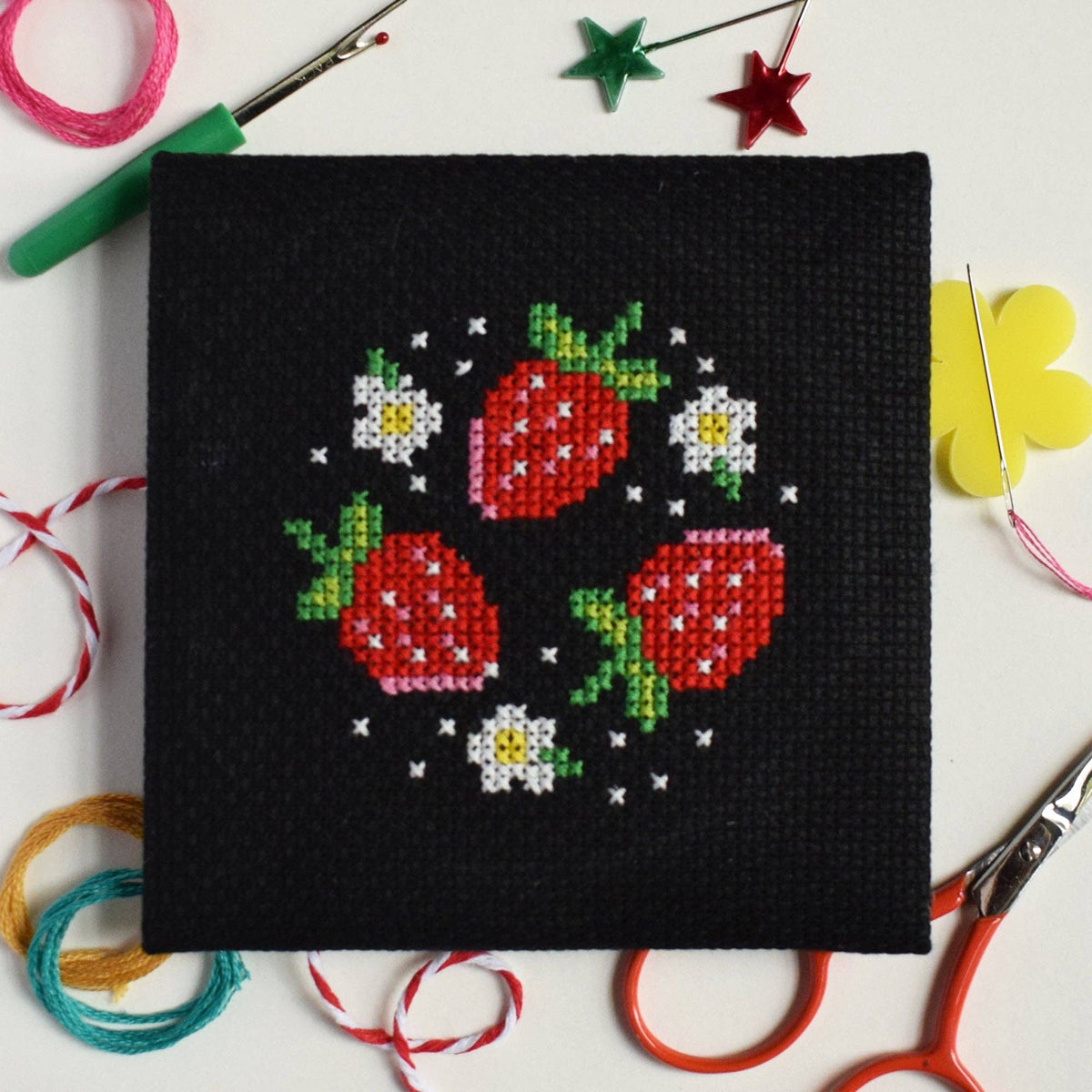 Strawberry Patch Mini Cross Stitch Kit by The Make Arcade