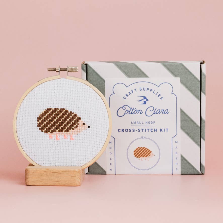 Hedgehog Beginner Cross Stitch Kit by Cotton Clara