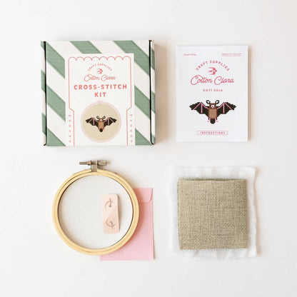Bat Cross Stitch Kit for Beginners by Cotton Clara