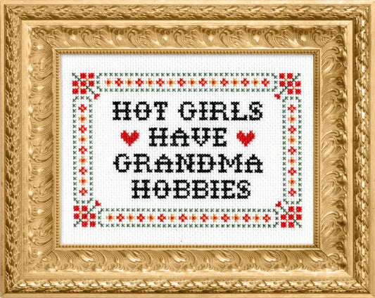 Hot Girls Have Grandma Hobbies Cross Stitch Kit by Subversive Cross Stitch