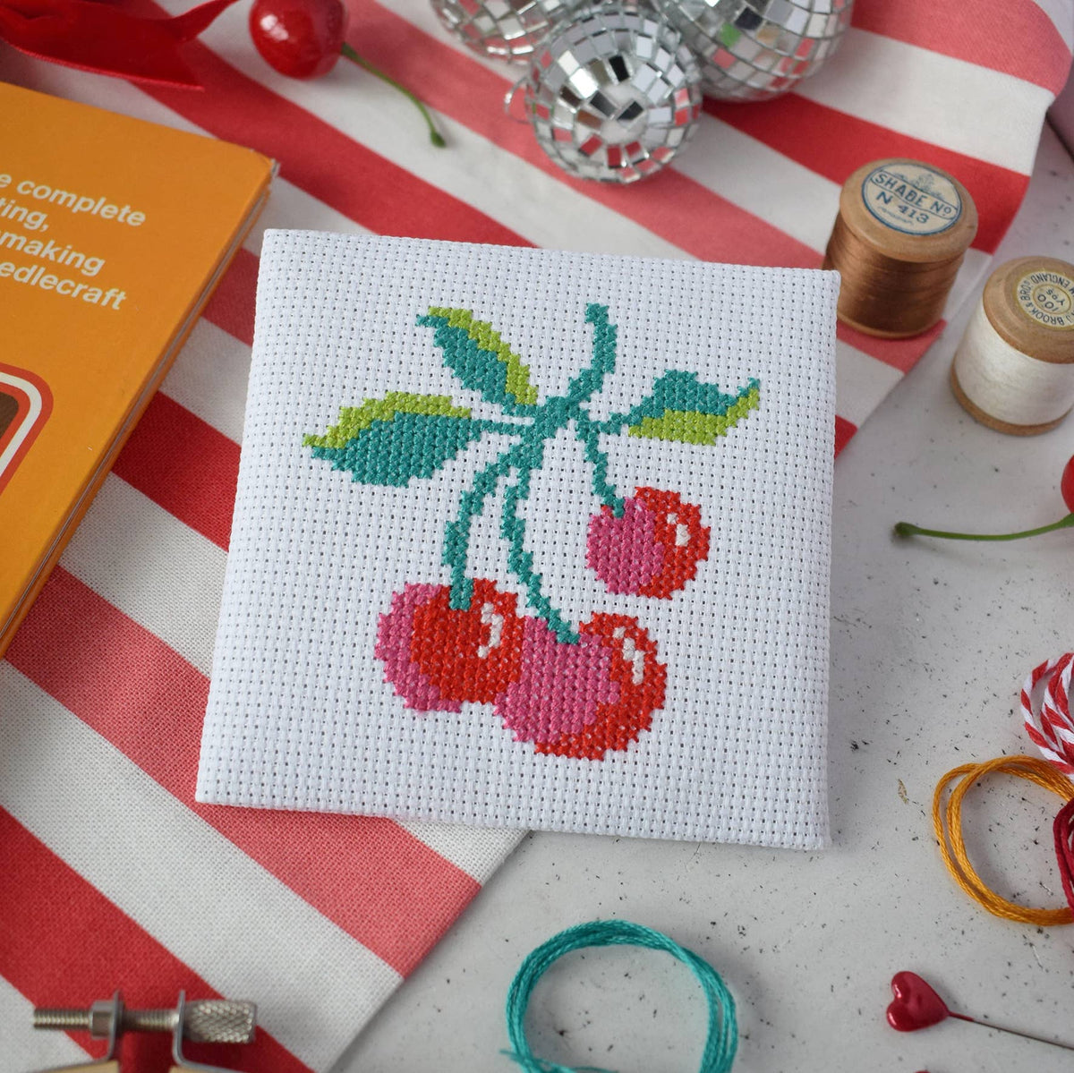 Cherries Mini Cross Stitch Kit by The Make Arcade