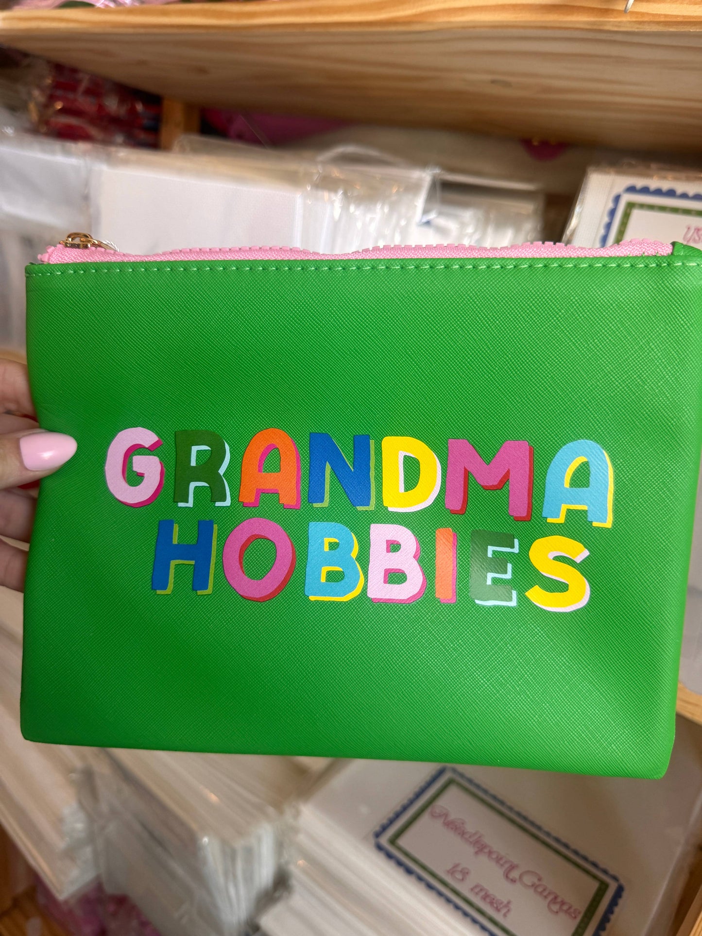 Grandma Hobbies Green Cross Stitch Project Bag by Grandma Hobby Co