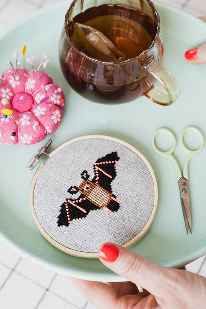 Bat Cross Stitch Kit for Beginners by Cotton Clara