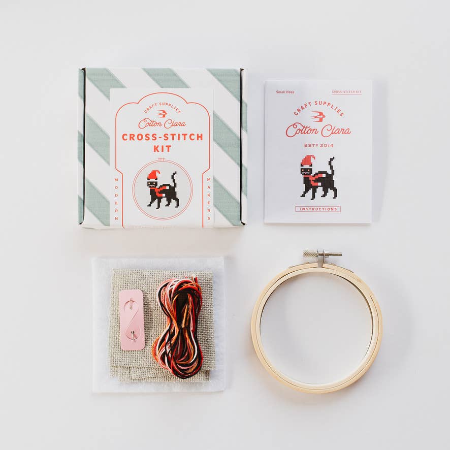 Christmas Cat Beginner Cross Stitch Kit by Cotton Clara