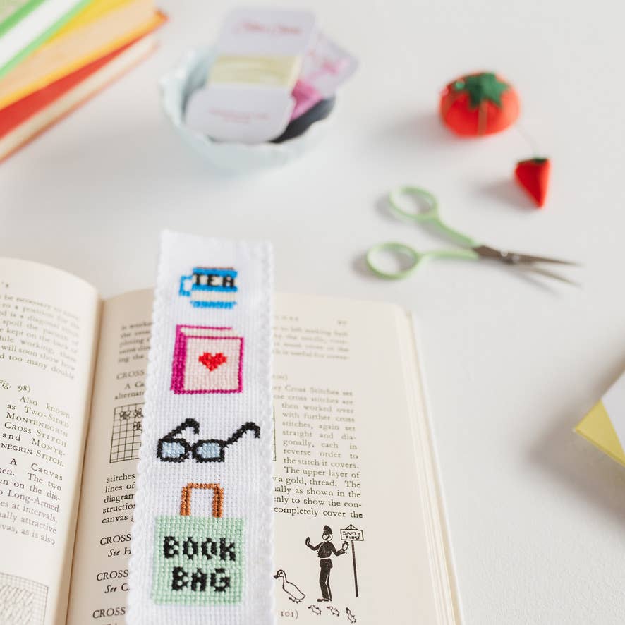 Bookish Counted Cross Stitch Bookmark Kit by Cotton Clara - Beginner friendly
